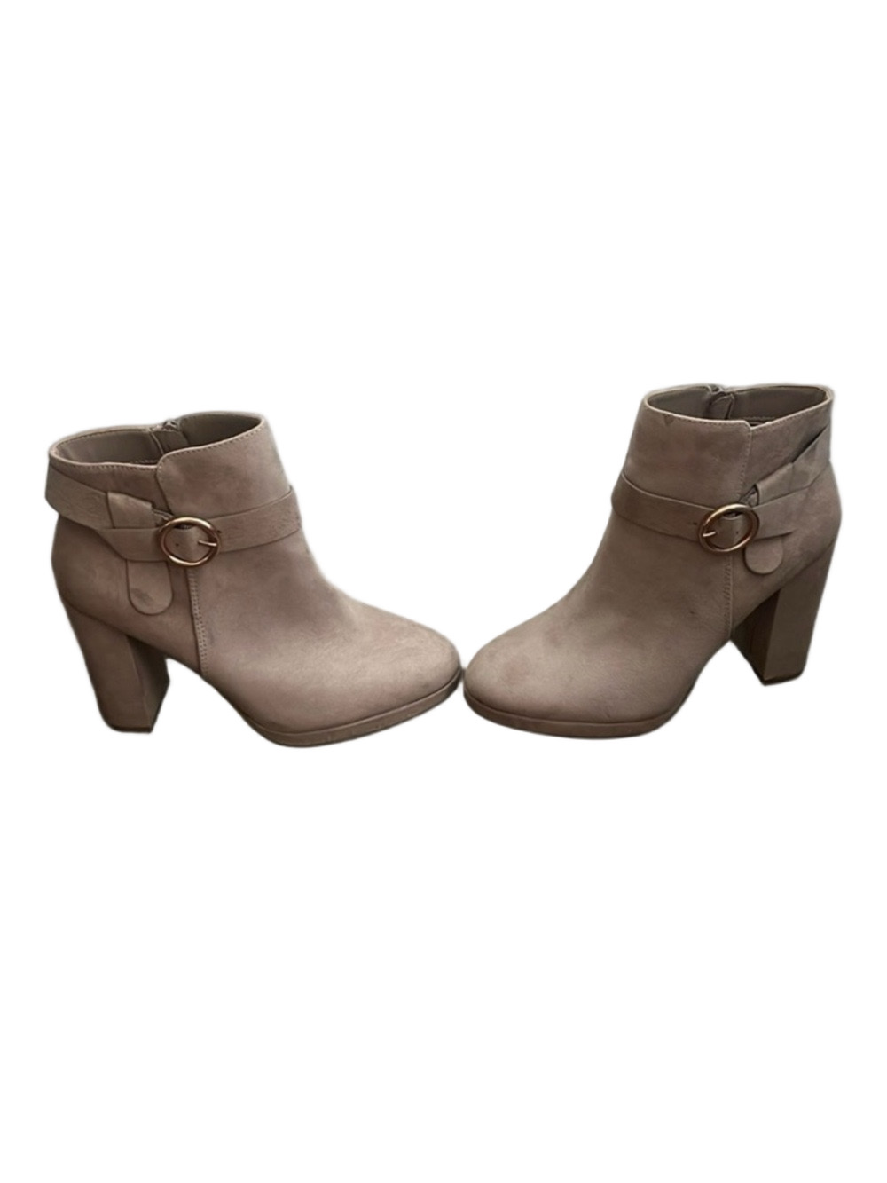 LC Lauren Conrad Tan Ankle heeled Booties Suede Minimalist Design